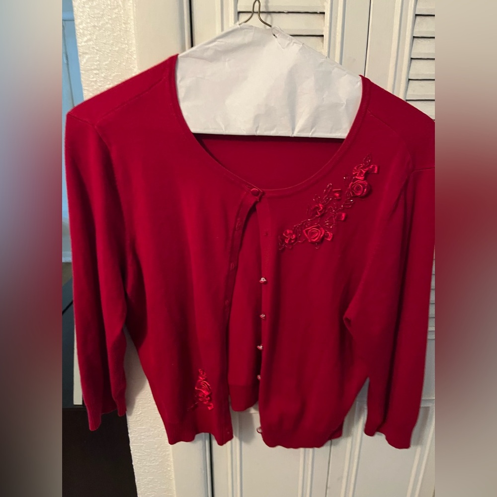 JohnPaulRichard Womens Size XL Red Cardigan